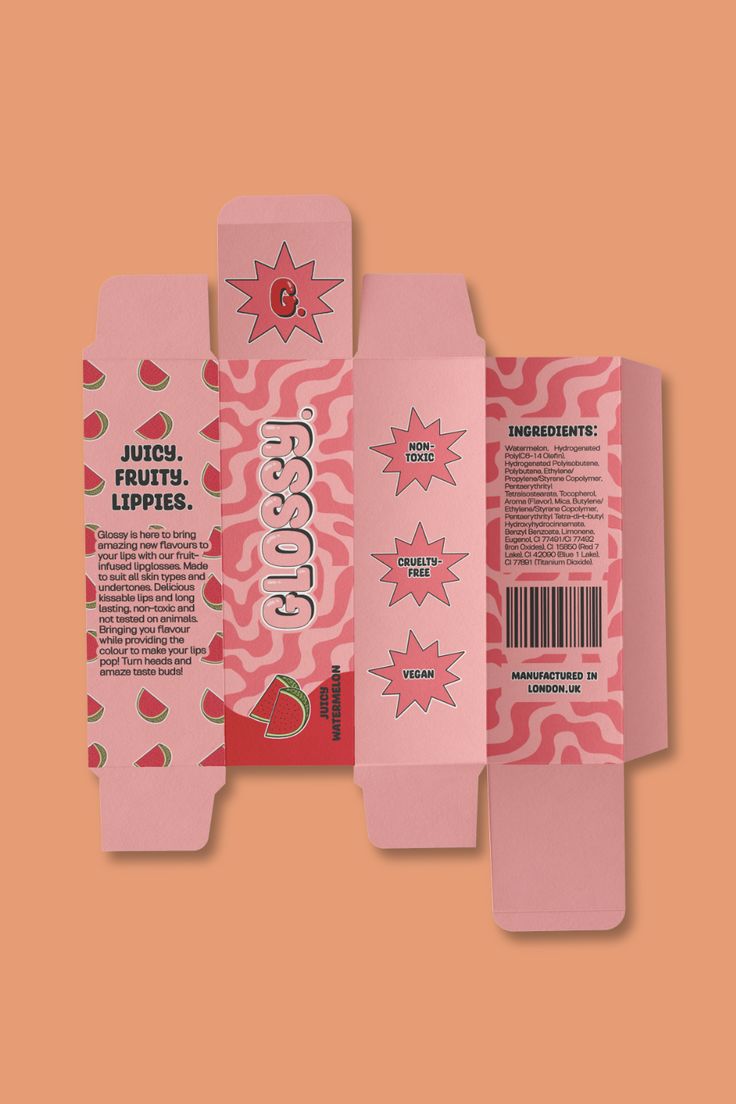 the packaging is designed to look like it has pink and red designs on it, including stars