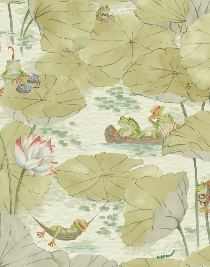 a wallpaper with water lilies and leaves