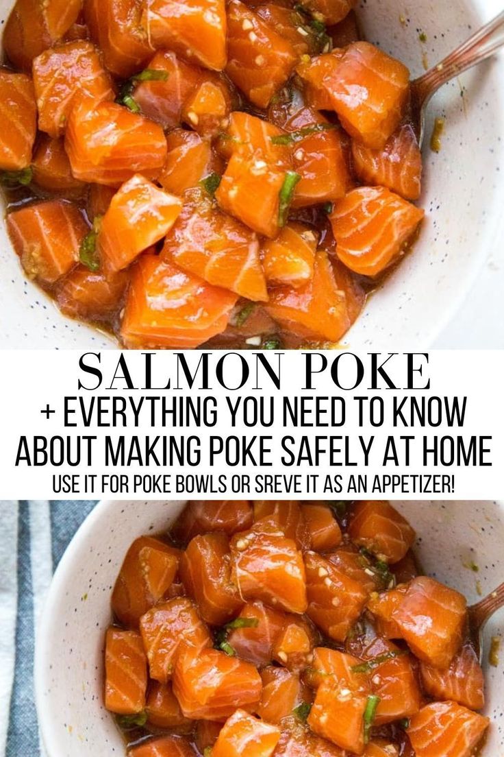 two bowls filled with food and the words salmon poke everything you need to know about making poke