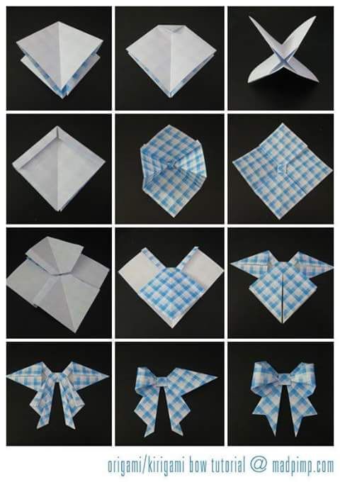 the steps to make an origami bow for someone's shirt and tie