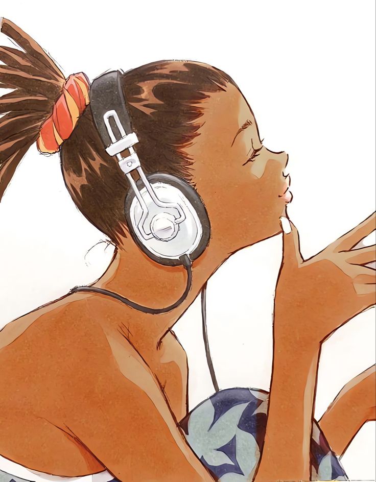 a drawing of a girl with headphones on