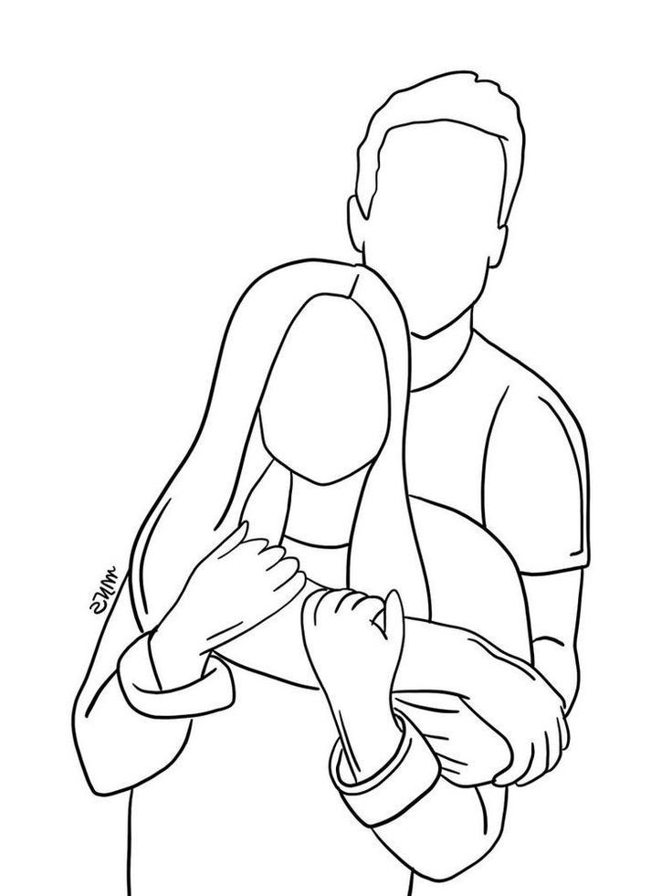 a drawing of a man holding a baby in his arms, with the image of a woman