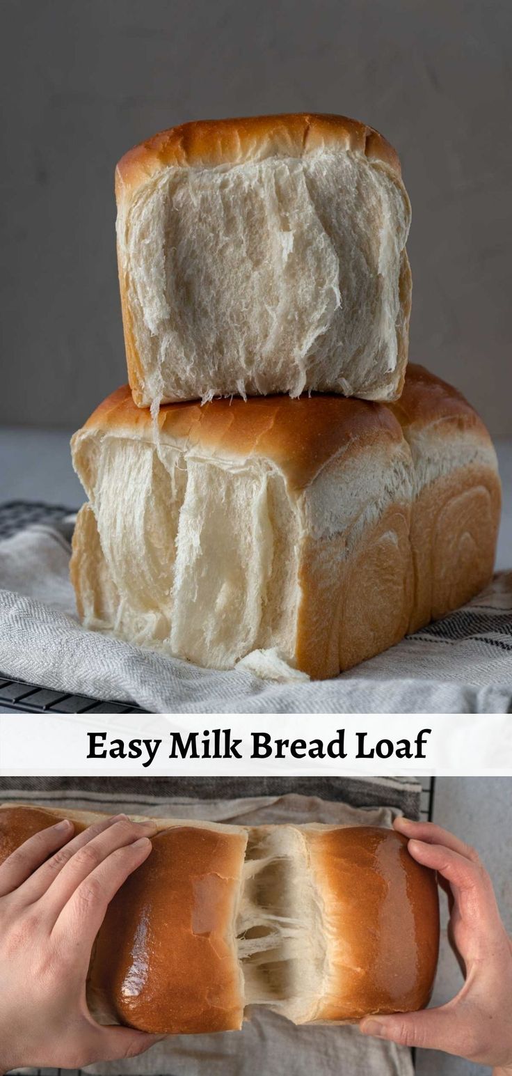 two pictures showing how to make bread loafs