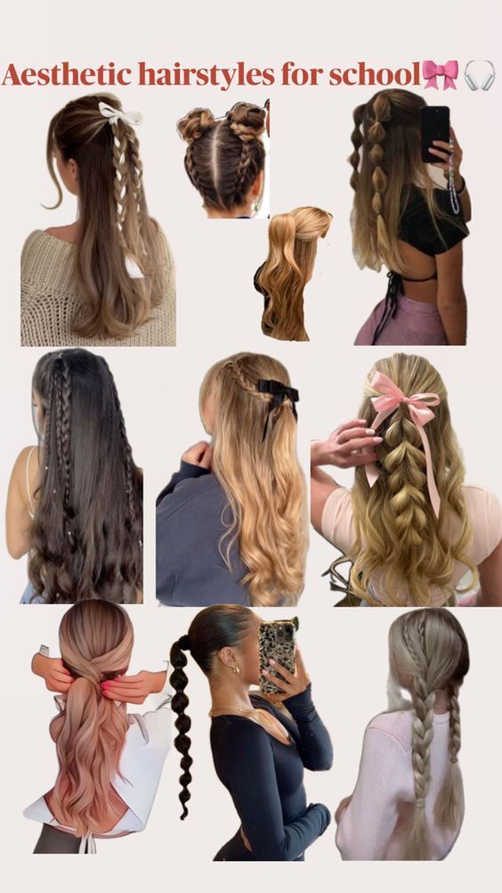 First Day Off School Hair Styles, Cute Hair For The First Day Of School, Back To School Cute Hairstyles, Hair Ideas For College, Six Grade Hairstyles, Easy Hair Styles For School Pictures, Back To School Hairdos, Hairstyle Ideas For Back To School, Easy Hair Down Hairstyles For School