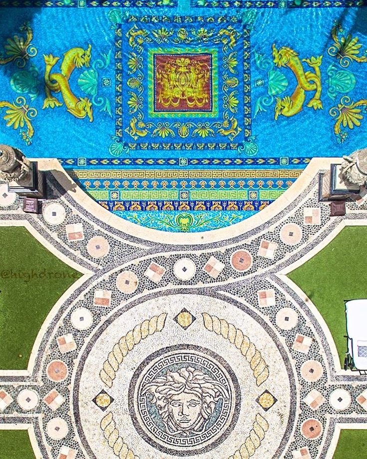 an aerial view of a mosaic floor in the middle of a park