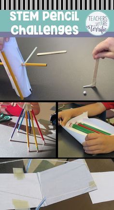 there are pictures of children making crafts with pencils and paper