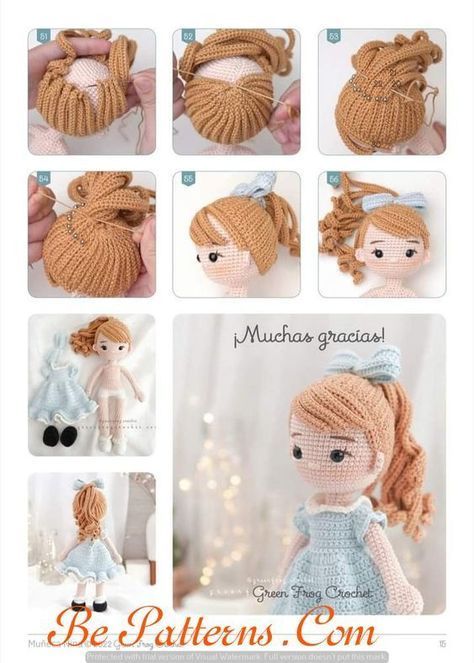 the instructions for crocheted doll hair are shown