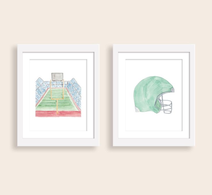 ▶ Description ◀  This hand-painted watercolor football field and football helmet are perfect additions to a sports-themed nursery or playroom! Available in both 8x10 and 11x14. Please feel free to message me if you request any size or color changes, and I will do my best to accommodate!  → Click here for PHYSICAL sports prints: https://www.etsy.com/shop/kristennichollsart?section_id=46907730 ▶ Sizes ◀ Choose from either 8x10 or 11x14 ▶ Materials and Shipping ◀ The artwork is printed on 130lb ult Boy Sports Nursery, Baby Boy Wall Art, Football Nursery, Sports Nursery Decor, Sports Nursery Theme, Sports Nursery, Wall Art Boys, Art Football, Boy Wall Art