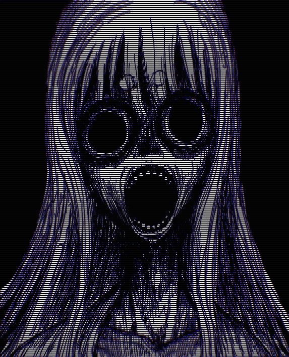 a woman with long hair and big eyes is shown in the form of a creepy face