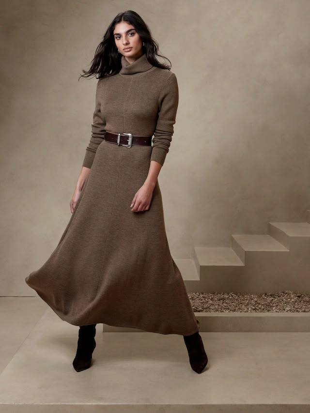 Women's Dresses | Banana Republic Winter Fornal Dress, Italalian Winter Dresses, Empire Dress Winter, Longsleeve Winter Dresses, Classy Modest Dresses Fall, Elegant Luxury Knit Sweater, Long Fall Dress With Coat, Trendy Cheap Winter Dresses, Luxury Knit Dresses For Women