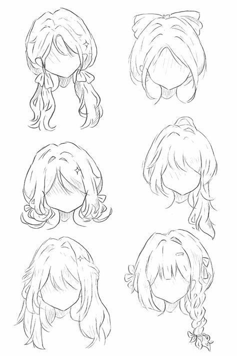 four different styles of ponytails for girls with long hair, one in the middle and one in the back