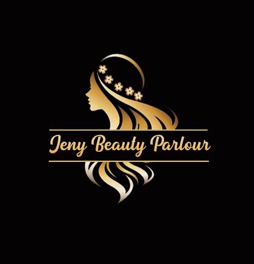 the logo for jenny beauty parlour, which has long hair and flowers on her head