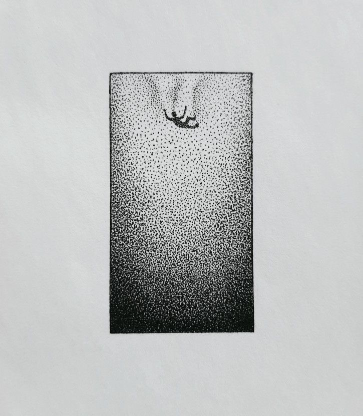 a black and white photo of a person's feet in the rain on a sheet of paper