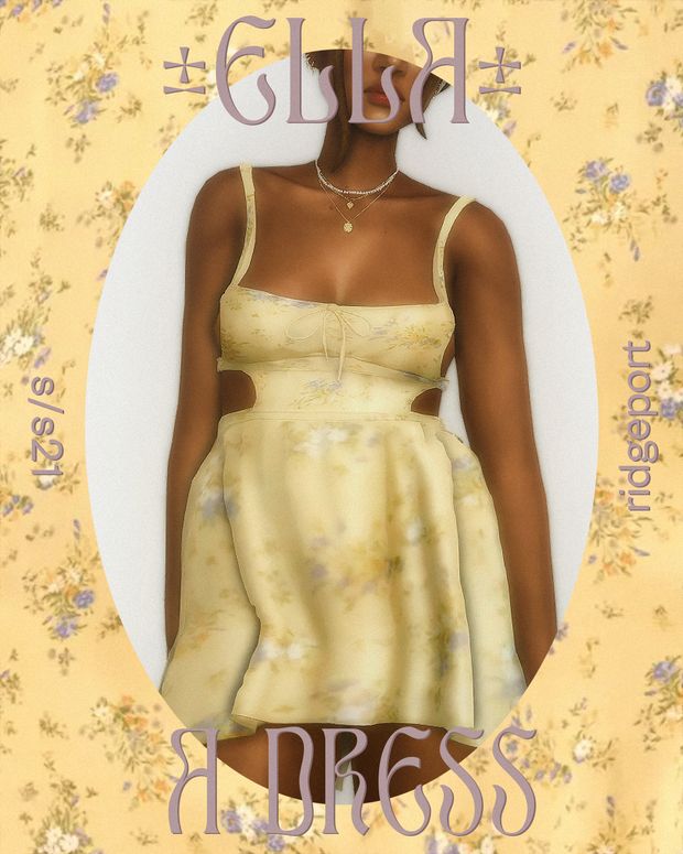 a digital painting of a woman in a yellow dress with flowers around her neck and the words glista on it