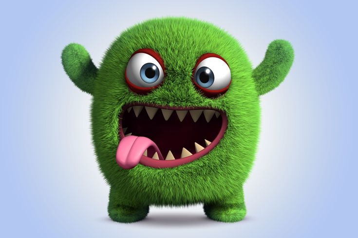 a green furry monster with its mouth open and tongue out, making a funny face