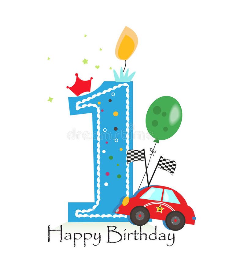 a birthday card with the number one on it and a red car in front of it