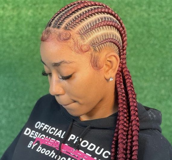 Burgundy Stitch Braids, Straight Back Cornrows, Black Box Braids, Protective Braids, Feed In Braids, Different Braids, Lil Girl Hairstyles, Braiding Styles, Feed In Braids Hairstyles