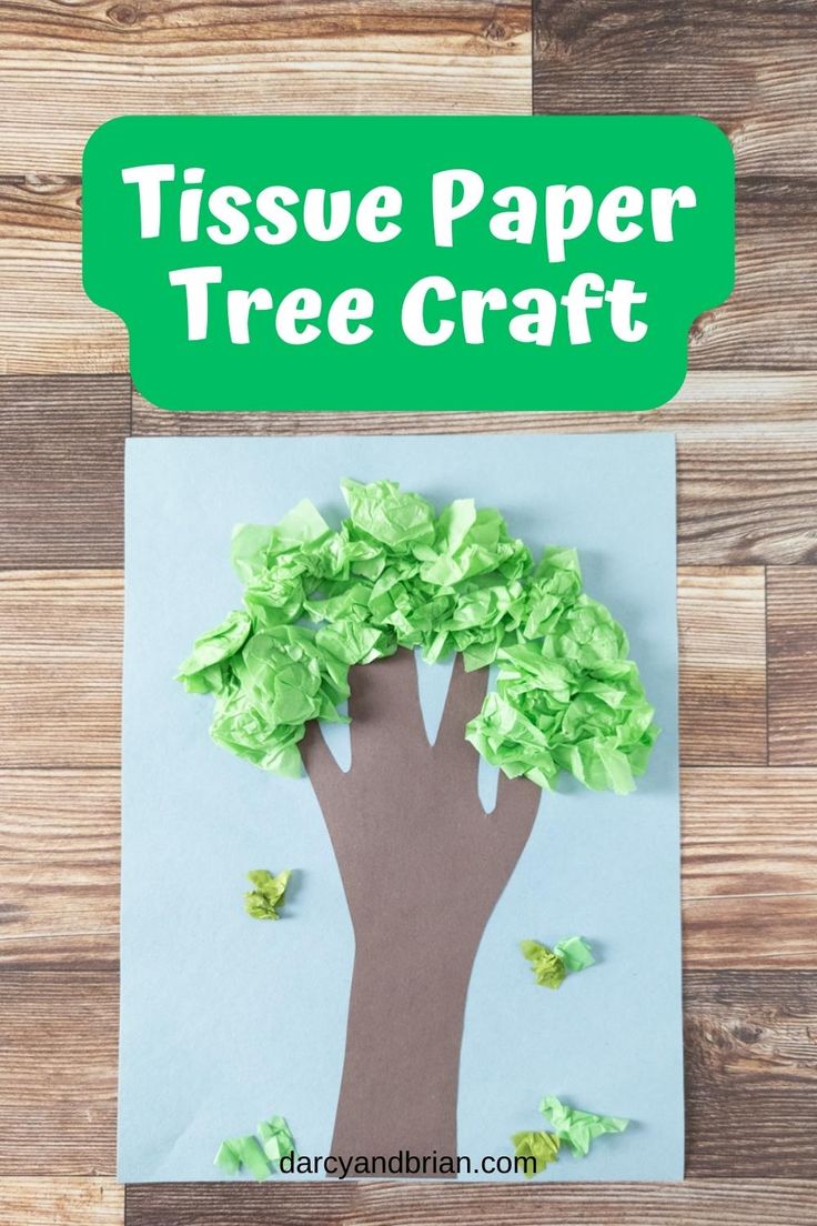 tissue paper tree craft with the words tissue paper tree craft on it and green leaves