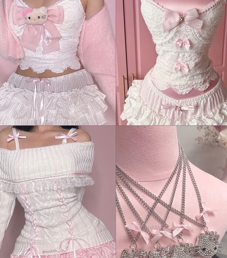 @katreinaskyee in our Angel’s Serenade Bow Lace Cami Top and Ribbon Ruffle Coquette Bloomers + Garter (Pink)🤍💗 Just restocked Shop link in bio 💕 Hello Kitty Outfits Y2k, Y2k Hello Kitty Outfits, Hello Kitty Corset, Goth Outfits Aesthetic, Goth Hello Kitty, Cute Pastel Outfits, Hello Kitty Outfits, Hello Kitty Style, Hello Kitty Outfit