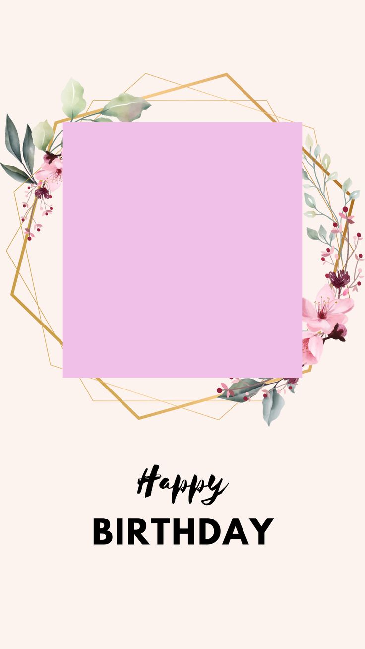 a pink birthday card with flowers and leaves