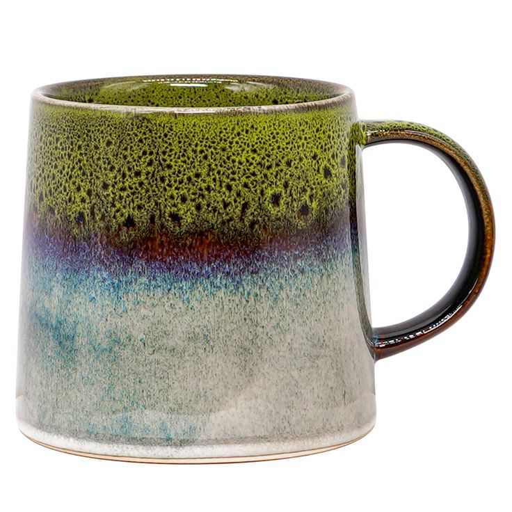 a green and blue coffee mug on a white background