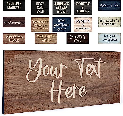 a wooden sign with the words your text here on it and many other wood signs