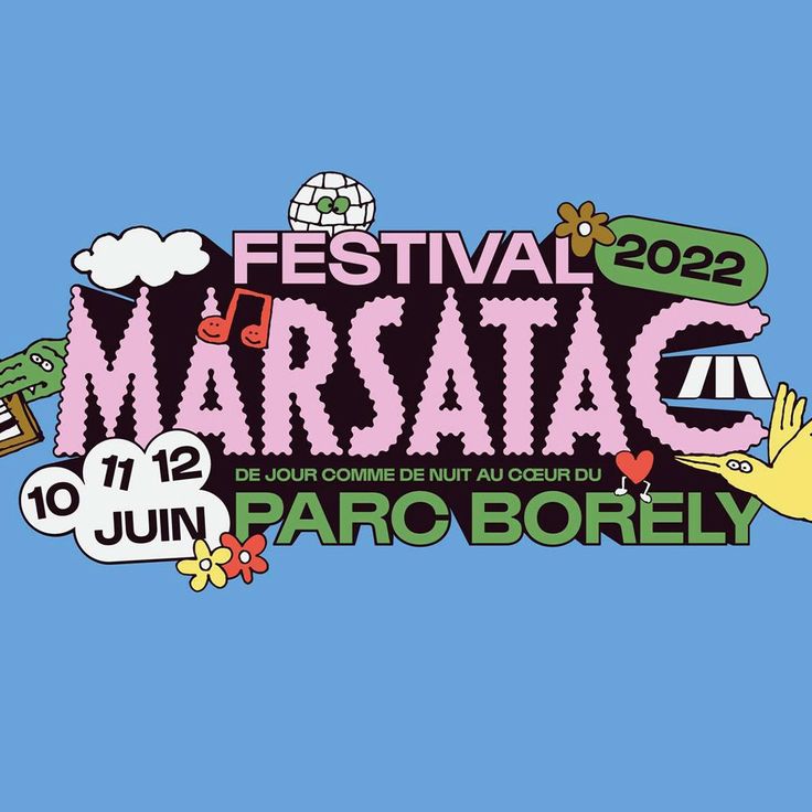 the logo for festival masatac in front of a blue background with cartoon characters