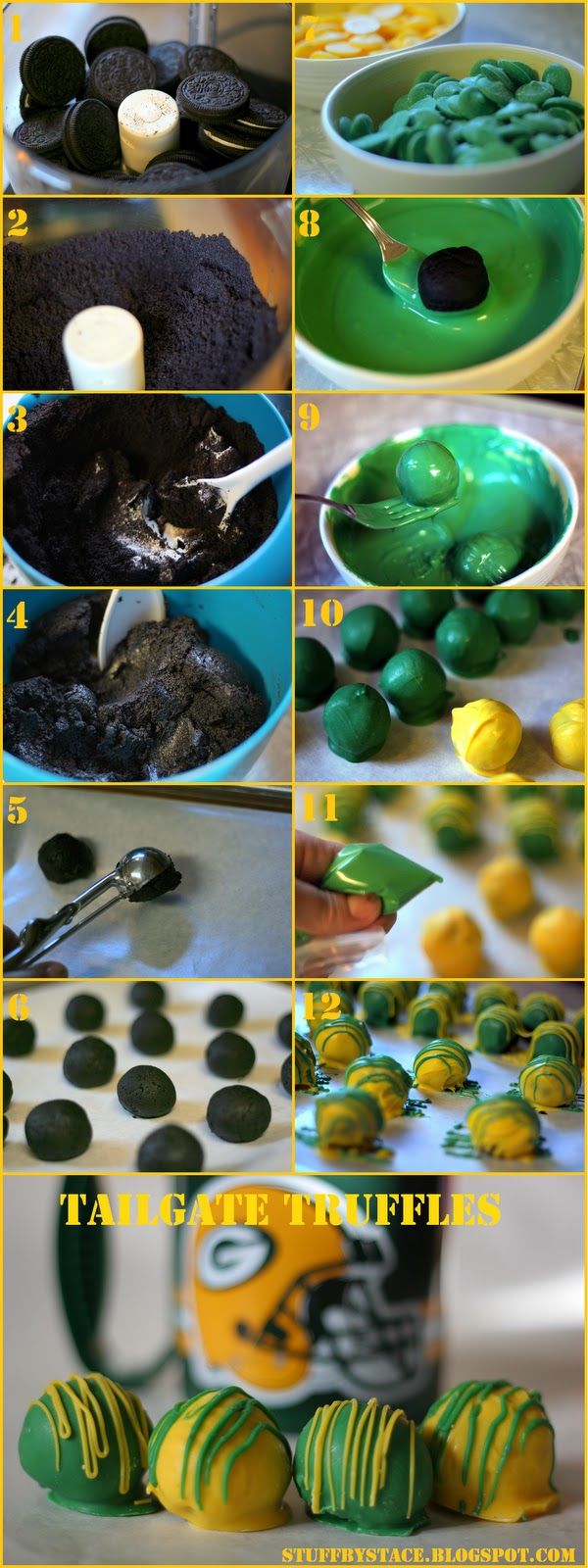 green and yellow desserts are being made in different ways, including chocolate cake pops