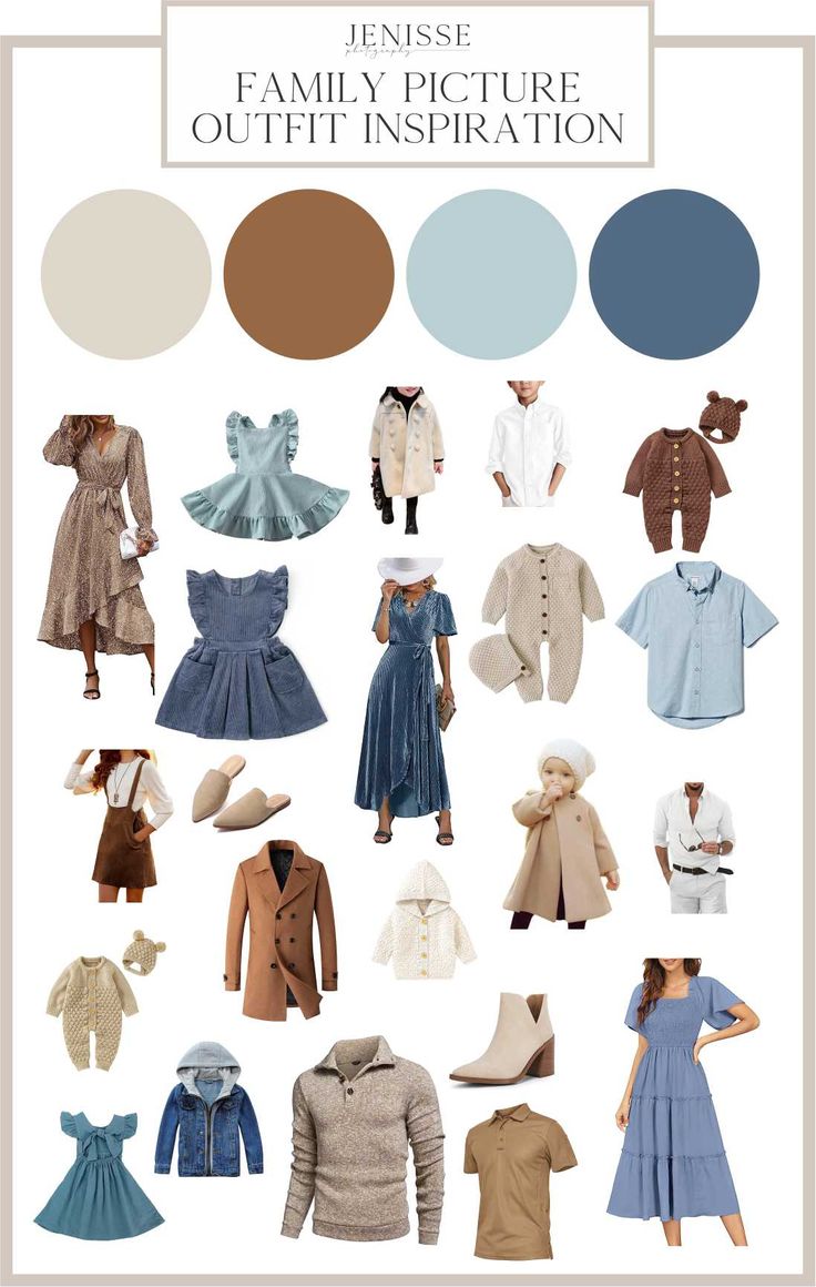 an image of clothes and hats with the words, family picture outfit inspiration on it