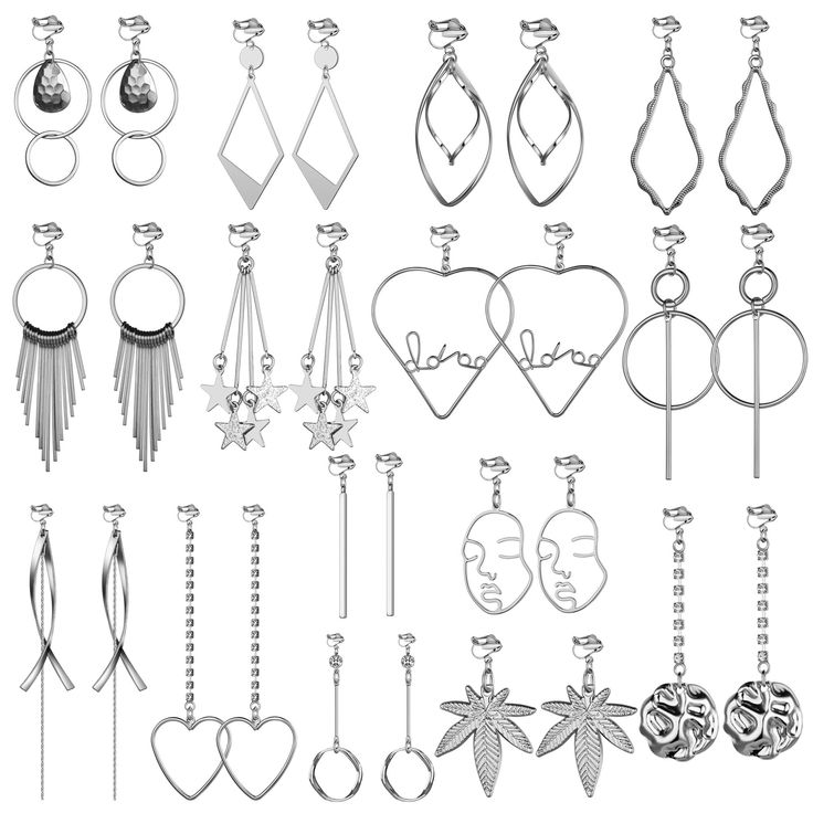 PRICES MAY VARY. ❤Clip on earrings❤: you will get 12-15 pairs different styles clip on earrings in a package, consisting of many different options(clip on earrings/clip on hoop earrings/clip on dangle earrings), which can satisfy your different everyday dress up demands and has different glamour. 🌈High material🌈: clip on earrings women are made of alloy, freshwater pearl, cubic zirconia, sturdy and durable. They are not easy to break, tarnish, corrode or rust. These clip earrings are light wei Earrings For Teens, Fashion Figure Drawing, Fashion Drawing Sketches, Long Chain Earrings, Diamond Shape Earrings, Piercing Earrings, Jewellery Sketches, Face Earrings, Bohemian Earrings