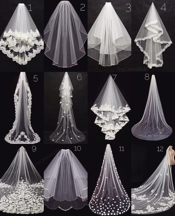 wedding veils with flowers and pearls on the bottom are shown in different positions, from top to bottom