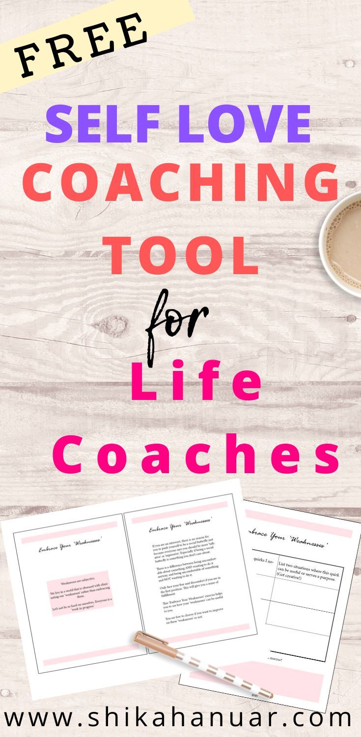 the text self love coaching tool for life coaches on top of a wooden table with coffee and