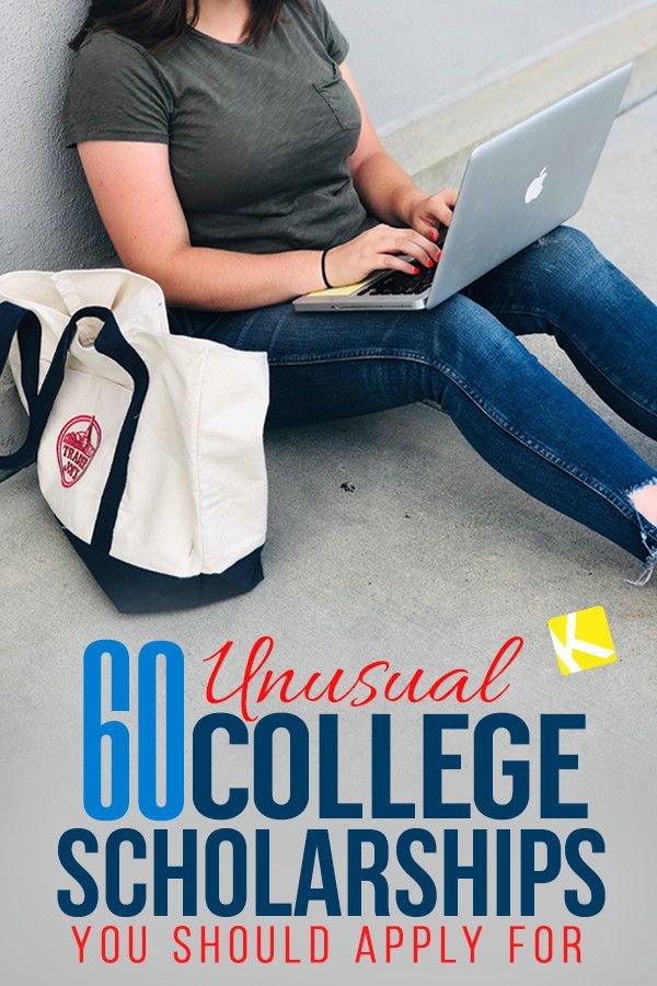 a woman sitting on the ground with her laptop in front of her and text that reads, unusual 60 college scholarships you should apply for