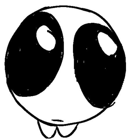 a black and white cartoon character with big eyes