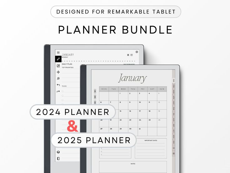 the planner bundle is displayed on two computer screens