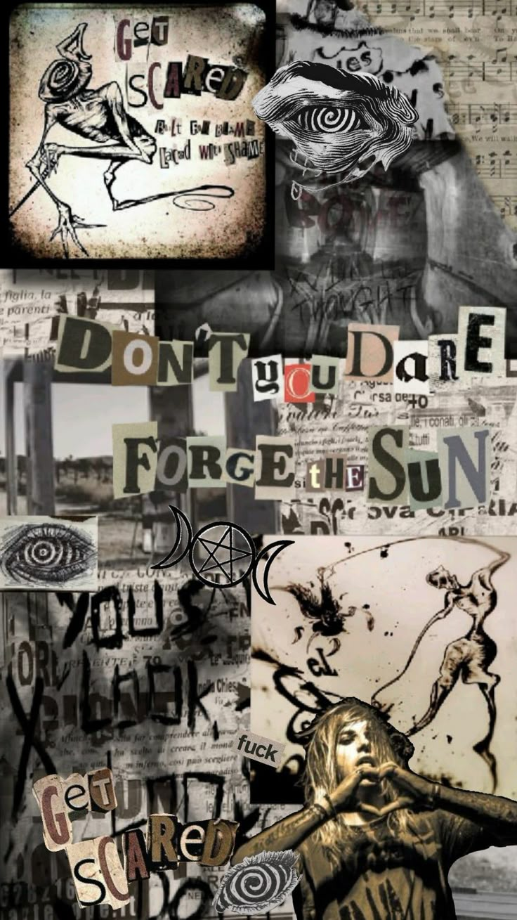 collage of various images with words and pictures on the side of it, including an image of a woman's face