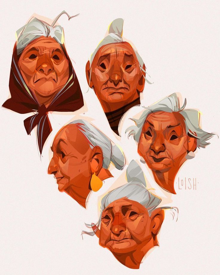 an old man's head is shown in four different angles, including the upper half and lower half