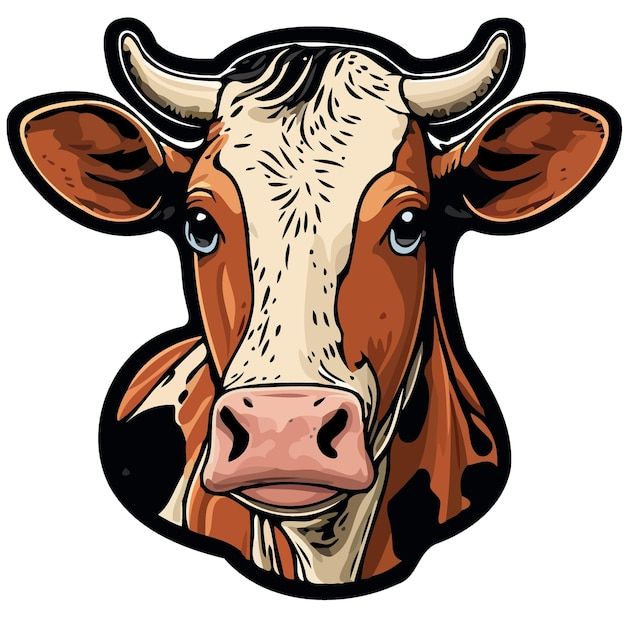 a brown and white cow's head with horns