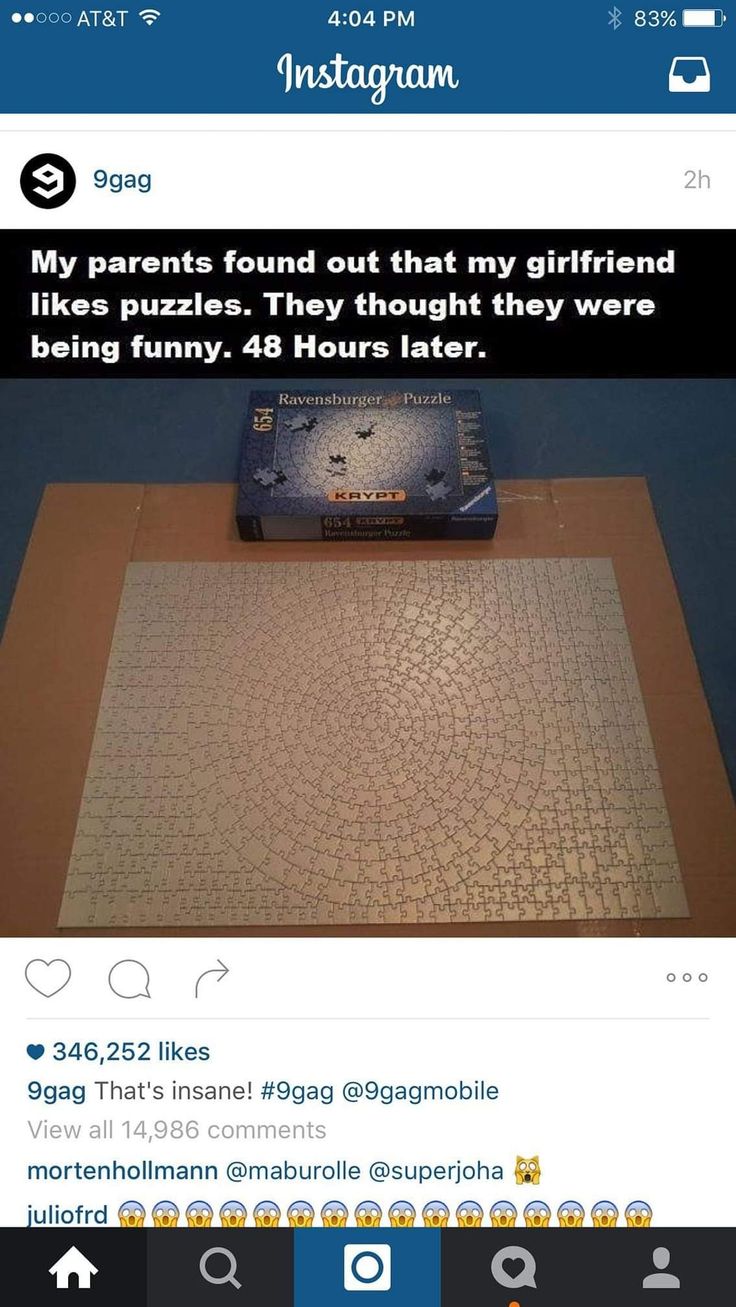 an instagram page with the caption'my parents found out that my girlfriend likes puzzles they thought they were being funny 46 hours later