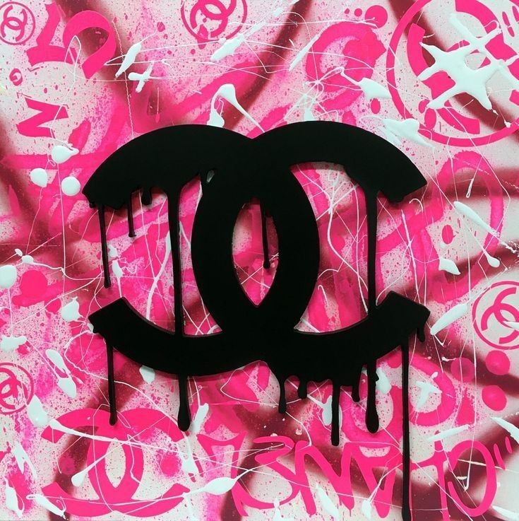 the word chanel is dripping down from it's black letters on a pink and white background