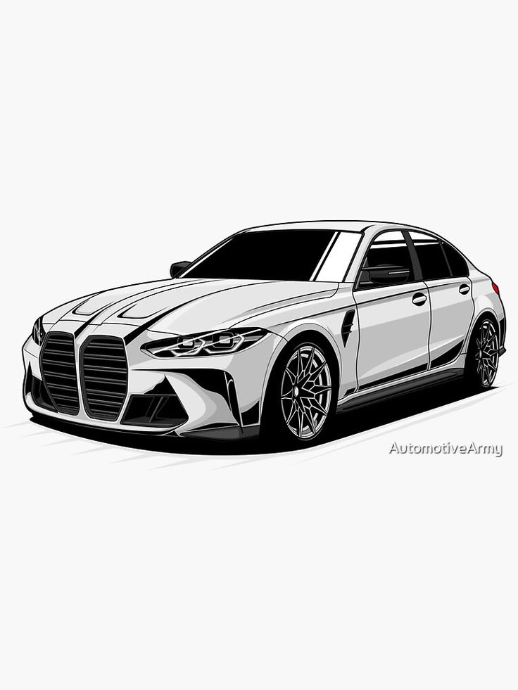 a drawing of a white car on a white background