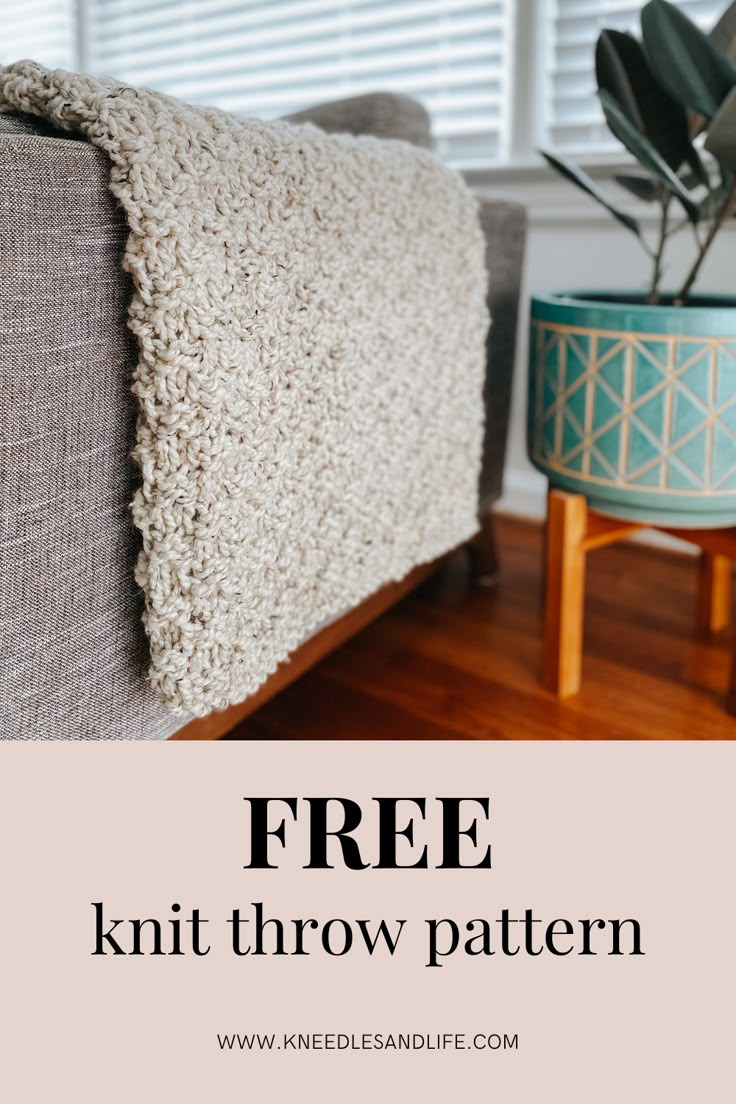 a couch with the text free knit throw pattern