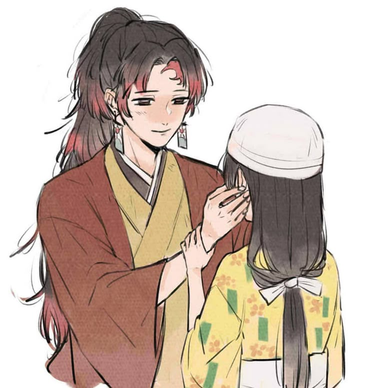 an anime character with long hair wearing a kimono