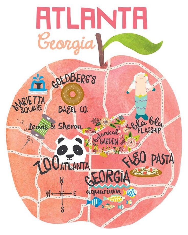 an illustrated map of atlanta shows the locations where people are going to eat and drink