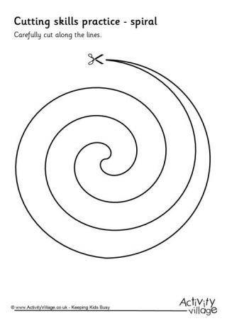 a spiral is shown with the text cutting skills practice - spiral carefully cut along the lines