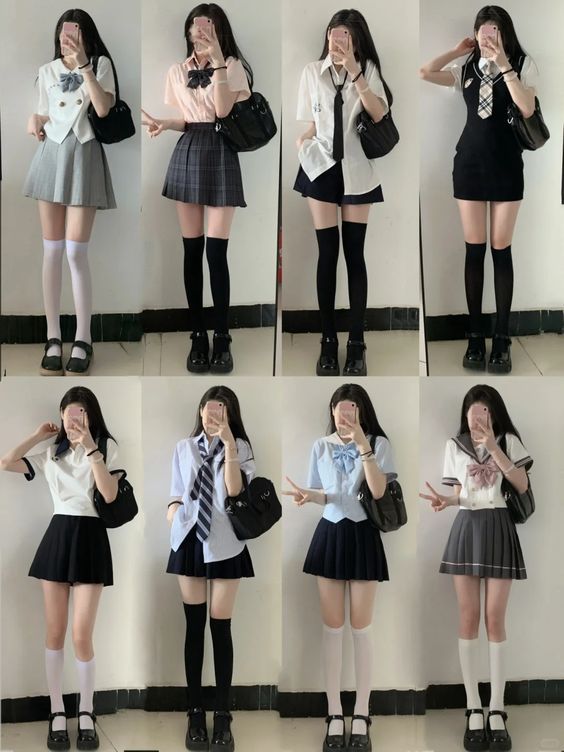 Korean Back To School Outfits, Y2k Uniform Outfit, Outfit Ideas For School Skirt, Korean School Outfits Uniform, Korean Girl Uniform, School Outfits Uniform Baddie, School Outfits Formal, Korean School Uniform Aesthetic, Coquette School Uniform