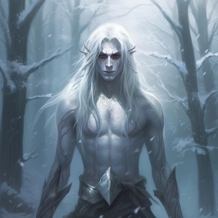 photorealistic, beautiful, masterpiece, young male ice elf, pale, sliver eyes, long hair, scar in the face and hunted eyes, a dark forest, winter, Elf With Antlers, Shadar Kai Male, Ice Demon Male, Ice King Fantasy Art, Winter Elf Dnd, Moon Elf Male, Dark Haired Elf, Snow Elf Art, Snow Elves Art