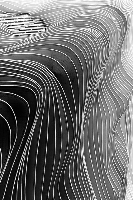 an abstract black and white photo with wavy lines