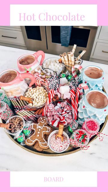 a platter filled with hot chocolate and marshmallows