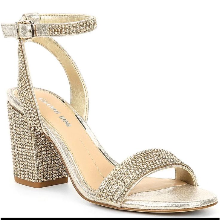 Gianni Bini, The Arleenatwo Bling Rhinestone Embellished Ankle Strap Block Heel Sandals Feature: Fabric Upper With Allover Rhinestone Embellishments Ankle Strap With Buckle Closure Memory Foam Sock Synthetic Lining Synthetic Outsole Approx. 3.14" Covered Heel Height Smoke & Pet Free Home Crystal Wedding Shoes, Bling Sandals, Formal Heels, Bridal Wedding Shoes, Sparkle Shoes, Ankle Strap Block Heel, Gianni Bini Shoes, Ankle Strap Wedges, Block Heel Sandals